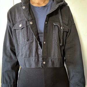 Black Hooded Denim Jacket